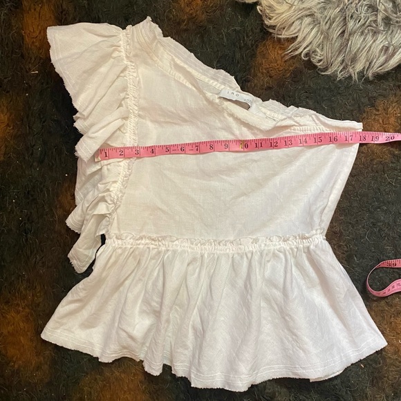 IRO NWT France white linen one shoulder ruffle shirt top peplum asymmetric 38 M - Picture 7 of 11